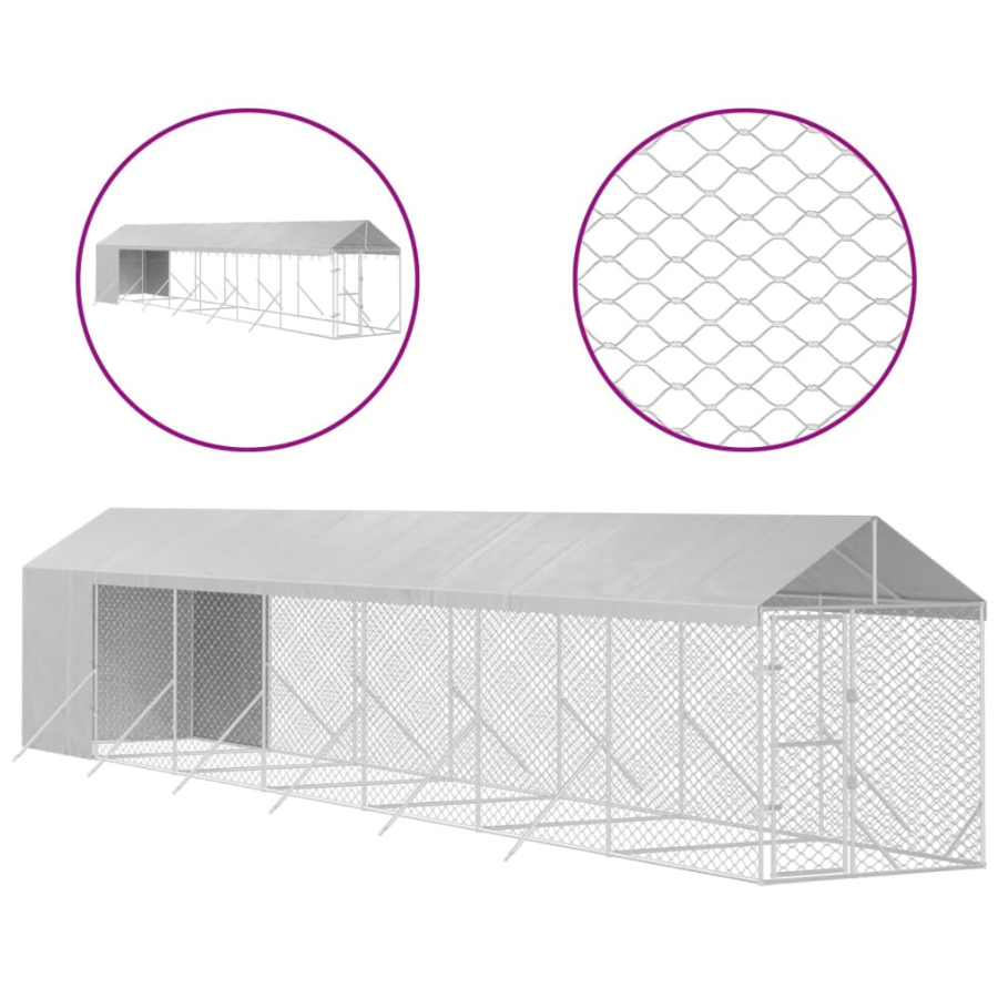 vidaXL Perrera de exterior con toldo acero galvanizado plata 2x6x2,5 m, , large Imagen numero 7